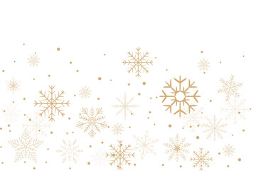 Golden snowflake border elegant winter decoration. Holiday falling snow background. Shiny celebration design element, confetti star garland
