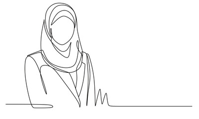 continuous line art of a woman wearing a hijab. hijab concept. muslim women. international hijab day