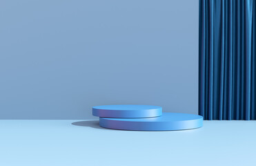 Minimalist Blue Pedestal with Elegant Curtains