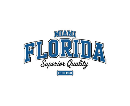 Miami, Florida t-shirt design. Slogan t-shirt print design in American college style. Athletic typography for tee shirt print in university and college style. Vector 