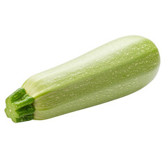 A fresh, pale green zucchini squash with a smooth texture and a thick green stem attached.