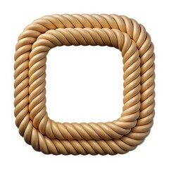 Thick tan rope twisted into a square shape on white background