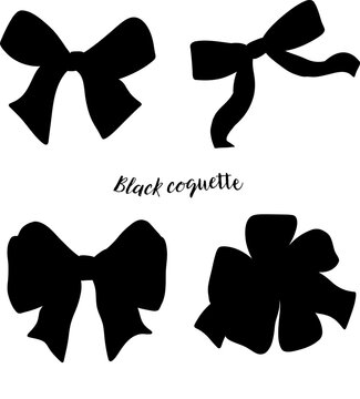 Black coquette ribbon bow set,hand drawing