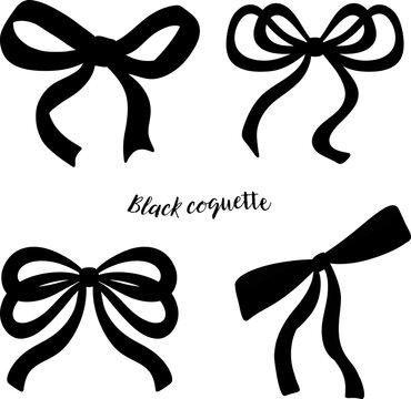 Black coquette ribbon bow set,hand drawing