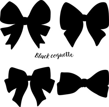 Black coquette ribbon bow set,hand drawing