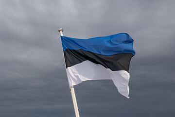Flag Of Estonia Against Overcast Sky