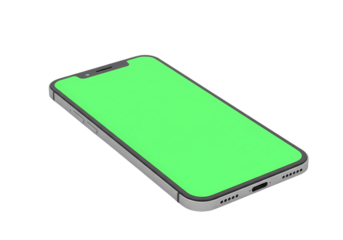 Smartphone with Vibrant Green Screen isolated on transparent baackground