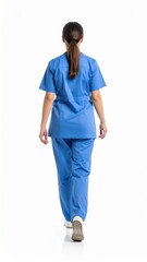 Healthcare Professional Walking Away Back View Medical Uniform.