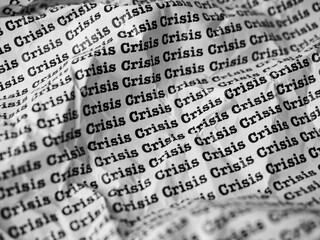 Words Crisis Seamless print on crumpled paper for business background.