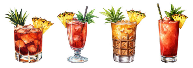 Watercolor Set Jungle Bird Cocktails