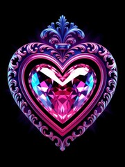 Elegant Heart Design Featuring Floral Details and Multicolored Gemstones