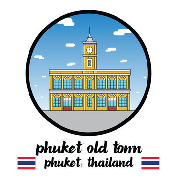 Circle Icon Phuket Old Town. Vector illustration