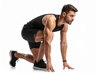 Muscular Man Ready to Sprint Fitness Athlete in Starting Position.