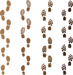 Footprint Icon Set – Shoe and Barefoot Tracks, Mud Print, Walk Trail, Brown Vector Design, Human Steps Illustration