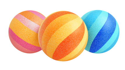 Colorful summer beach paddle ball set with sand texture, isolated on white background, PNG