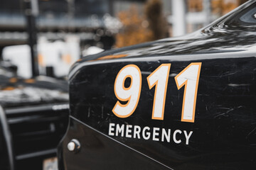 Screenshot of an emergency response interface with urgent keywords, highlighting 911 services,...