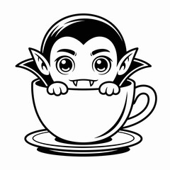 Obraz premium Cute Vampire in Cup: A charming cartoon vampire emerges playfully from a teacup. Its large eyes and sharp fangs adds an unexpected touch of humor and charm, and evokes a feeling of whimsy. 