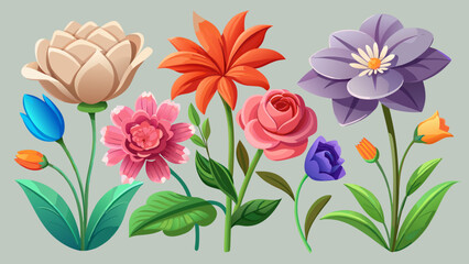 Vector art of a vibrant collection of assorted flowers in full bloom