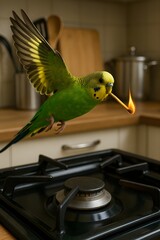 Budgie’s Bold Move Near the Stove