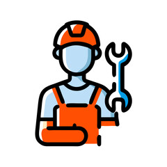 Fototapeta premium mechanic worker in helmet with tool