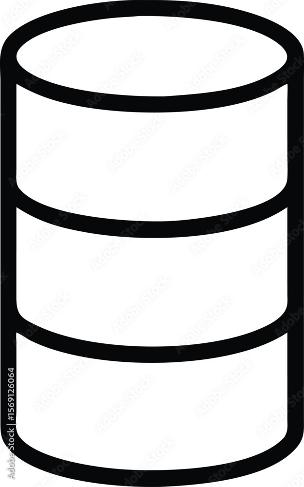 Poster simple black icon of stacked cylinders or database symbol on white background