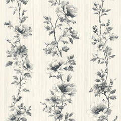 A floral wallpaper with a black and white design