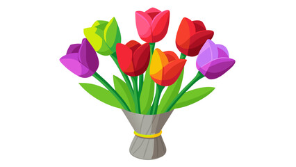 Obraz premium Vector art of a vibrant bouquet of tulips in various colors isolated on white background