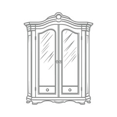 Illustration of a Elegant Armoire with Mirrored Doors