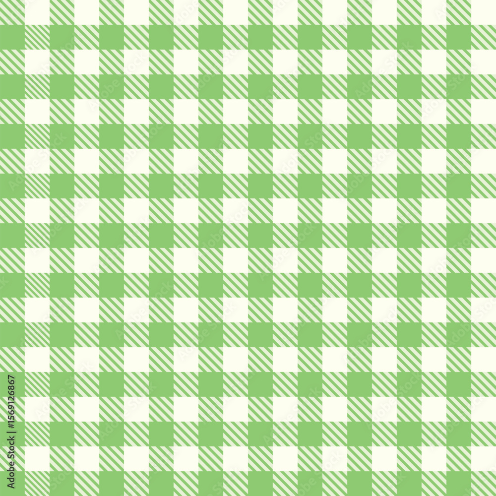 Poster seamless vector pattern with green and white gingham squares with diagonal stripes perfect for sprin