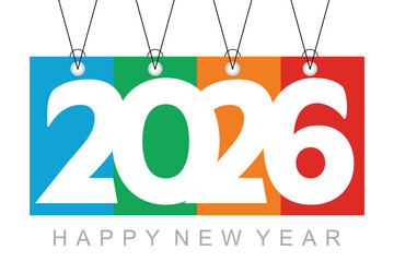 2026 Happy New Year Vector – Hanging Tag Style Colorful Celebration Design