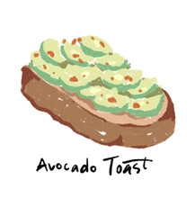 Crayon line drawings of avocado toast.