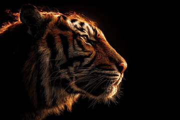 tiger burning on black background