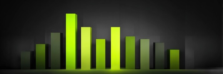 Obraz premium Photo of a vibrant 3d bar graph with green and grey columns rises against a dark background, illustrating business growth and financial success