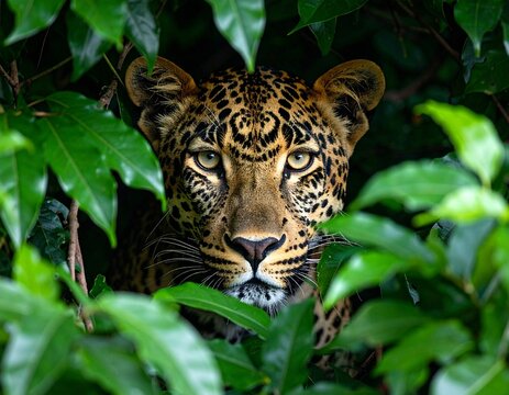 Fototapeta Tajemniczy lampart w gęstwinie dżungli