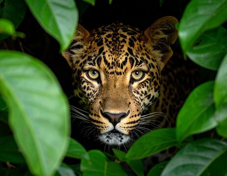 Fototapeta Tajemniczy lampart w gęstwinie dżungli