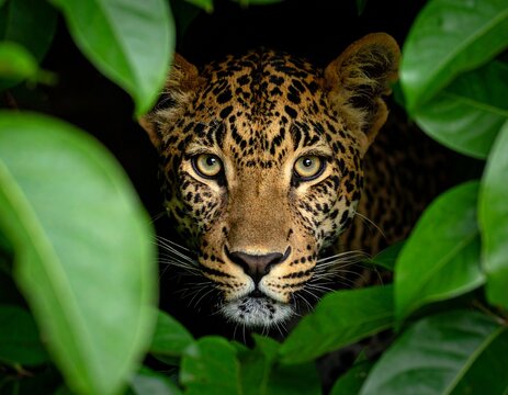 Fototapeta Tajemniczy lampart w gęstwinie dżungli