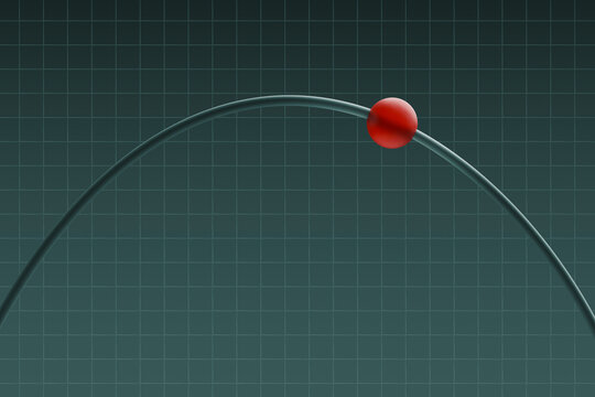 3D rendering of a red sphere on a curved graph with a grid background