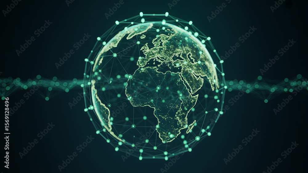 Aufkleber global connectivity: a stunning image of the earth is encircled by a web of digital connections, sym