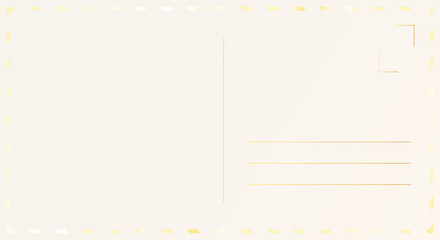 Postcard template with golden style, stamp marks and border design.