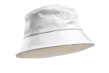 A stylish white bucket hat is isolated against a black backdrop, perfect for fashion and accessory design mockups, transparent background. Ai Generated Images