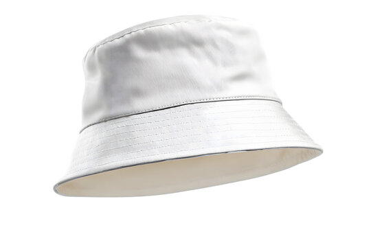 A stylish white bucket hat is isolated against a black backdrop, perfect for fashion and accessory design mockups, transparent background. Ai Generated Images