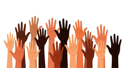 Diverse Hands Reaching Upward, Representing Unity and Inclusion, Vector Illustration.