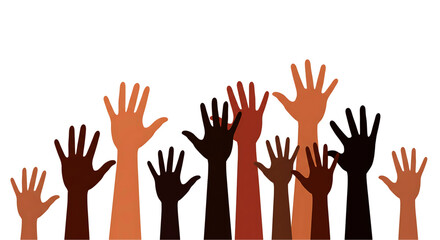 Diverse Hands Raised in Unity, Showing Various Skin Tones