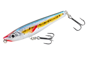 Fishing lure bait glistens against a dark backdrop, perfect for catching salmon with sharp hooks and realistic fishlike design, transparent background. Ai Generated Images