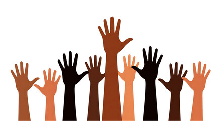 Obraz premium Diverse Hands Raised in Unity, Showing Participation and Inclusion