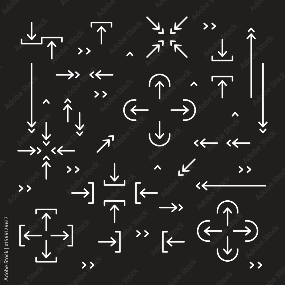 Poster arrow vector icon set in thin line style.