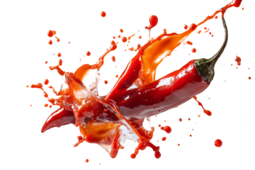 Chili with splashing water isolated on transparent background
