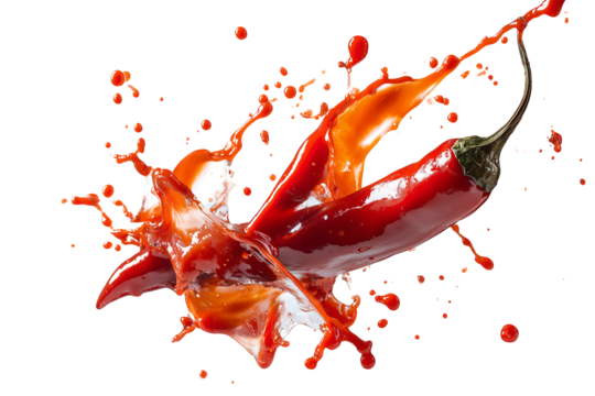 Chili with splashing water isolated on transparent background