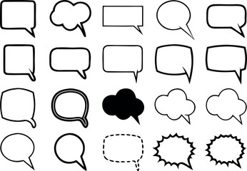 Obraz premium Twenty Five Blackand White Outlined Speech Bubbles Various Shapes Sizes Set Line Art Icons Graphic Design Elements