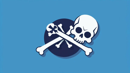 A flat vector icon of a skull and crossbones, designed in a bold and minimal style. Features a simplified white skull with crossed bones, ideal for use in mobile apps, video games, alert screens